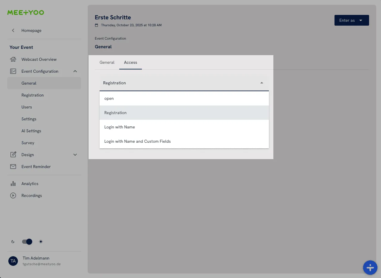 Meetyoo Show: Change access method