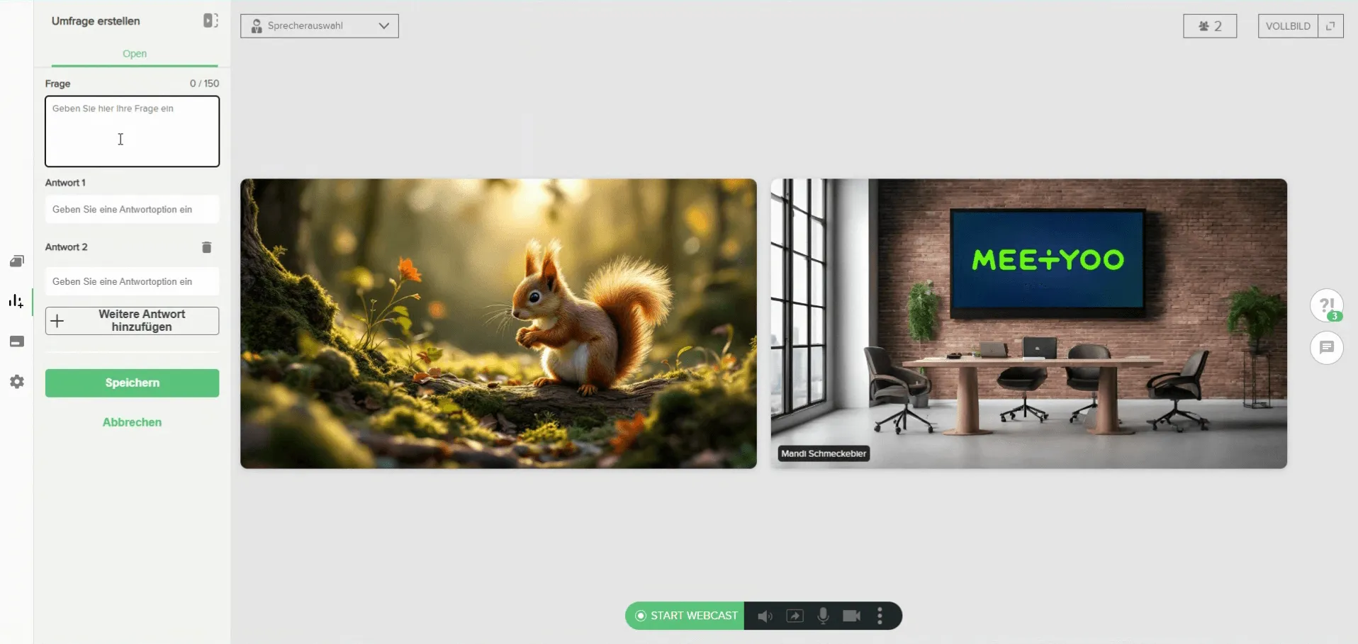 Frage und Antwortmöglichkeiten eingeben