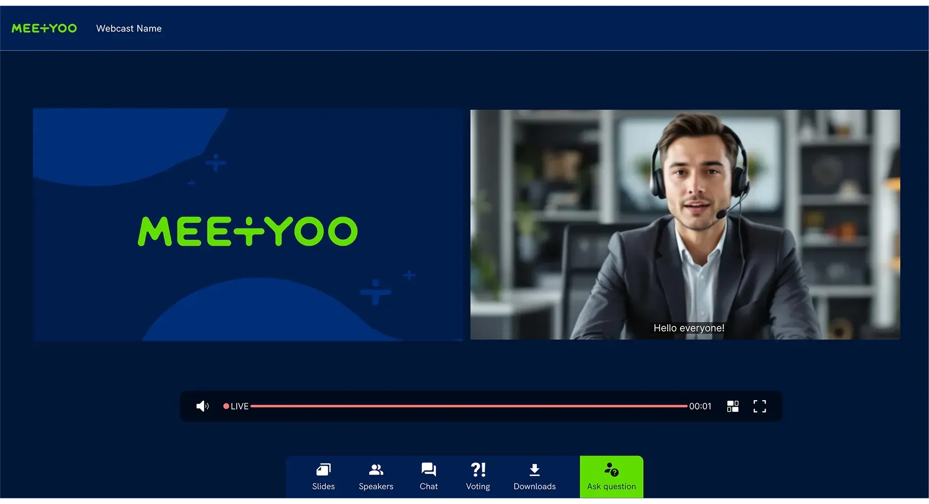 Professional webcast stage with CI branding and lower thirds