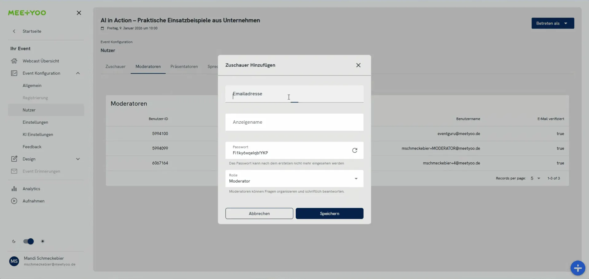Dialog for adding a moderator