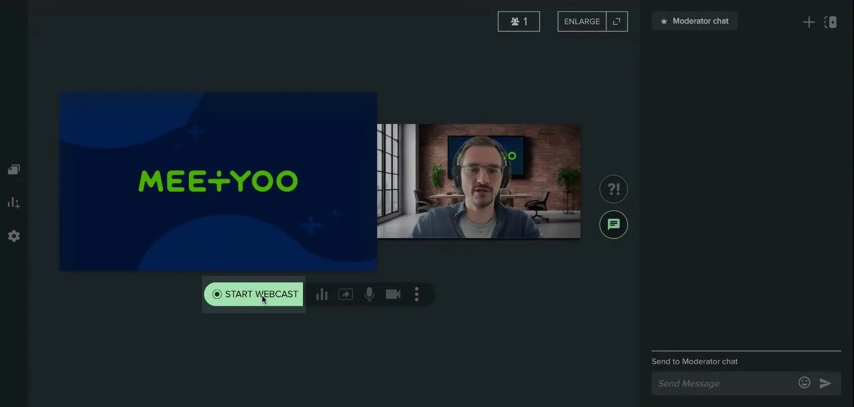 Präsentator Ansicht vor dem Start eines Webcasts