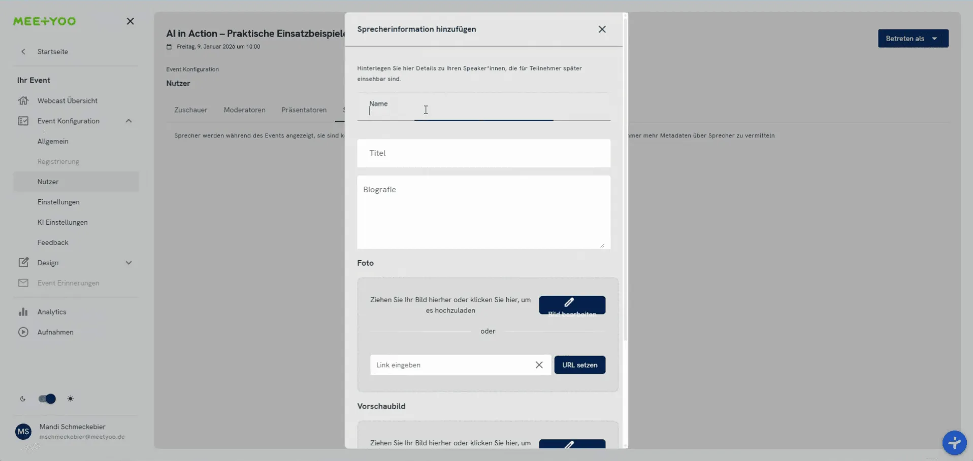 Dialog for adding Speaker Information
