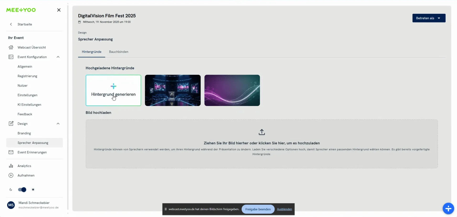 Screenshot of the AI background generation button.
