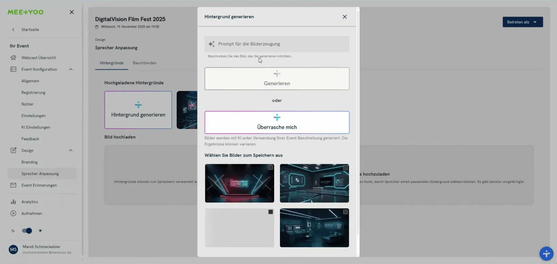 Screenshot of the AI prompt popup with input and 'Surprise me' option.