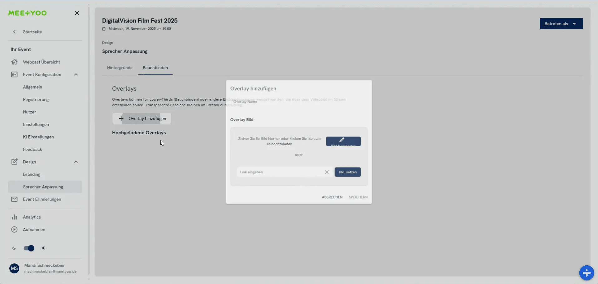 Screenshot of the add overlay popup.